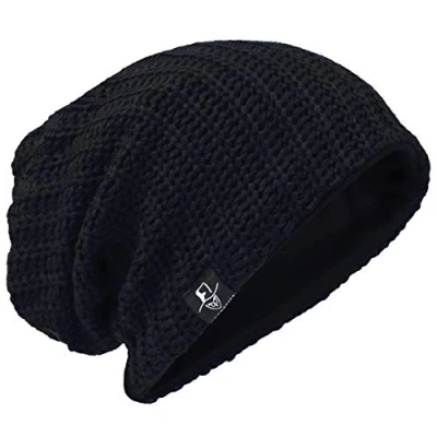 Image of VECRY Men&#039;s Slouchy Beanie Knit Rasta Skull Cap for Summer Winter (Ribbed Black)