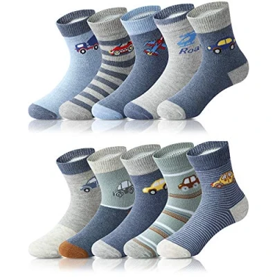 Image of Adorel Boys Socks Ankle Cotton Novelty Multipack Pack of 10 Cars 2 4 Years (Manufacturer Size: M)