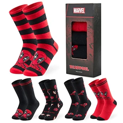 Image of Marvel Mens Calf Socks, Soft Breathable Crew Socks Pack of 5 Gifts (Black/Red, 6.5/9.5 UK)