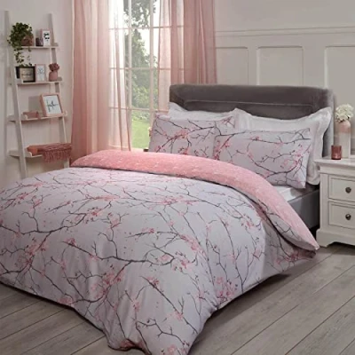 Image of Dreamscene Spring Blossom Duvet Cover with Pillowcase Reversible Floral Bedding Set, Blush Pink Single