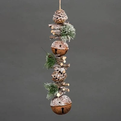 Image of 50cm Garland with Rustic Jingle Bells Wooden Sticks, Berries and Pinecones Christmas Home Wall Door Hanger Sleigh Xmas Holiday Hanging Decorations