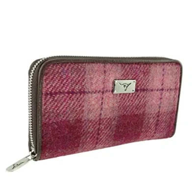 Image of Glen Appin Harris Tweed Large Zip Purse LB2100 Staffa (Colour 99 Salmon Pink Check)