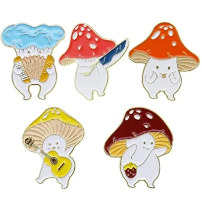 Image of the Lord of Tools 5PCS Mushroom Enamel Brooch Pins Lapel Badge Cartoon Plant Delicate Cute Button for Backpack Clothes Hats Decorations 5 Styles