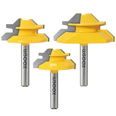 Image of WSOOX 1/4 Inch Shank 45 Degree Lock Miter Router Bit Set, 3pcs Joint Bits, Wood Milling Cutter Glue Tools Set (for Cutting 1/2Inch, 3/4Inch, 5/8Inch Stock) (1/4 Shank)
