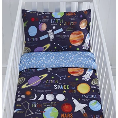 Image of Reversible Planets Cot Duvet Cover and Pillowcase Set 90cm x 120cm