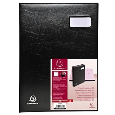 Image of Exacompta Ref 654765E Excellence Signature Book 240 x 320mm in Size, Suitable for A4 Documents, Expanding Spine, Polypropylene, 24 Compartments Black
