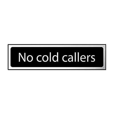 Image of CenturionNo Cold Callers Sign Self Adhesive PVC Black and Chrome Effect 200mm x 50mm