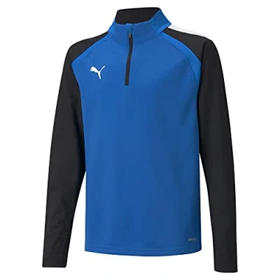 Image of puma Unisex Kids teamLIGA 14 Zip Top Jr Sweater, Electric Blue Lemonade Black, size: 164