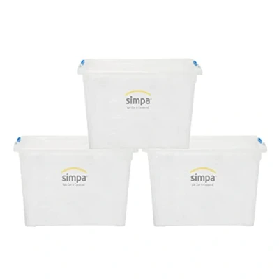 Image of 80 Litre 80L Stackable Plastic Storage Box with Clear Click Lock Closure Lid 39cm (H) x 58cm (L) 40cm (W) Set of 3