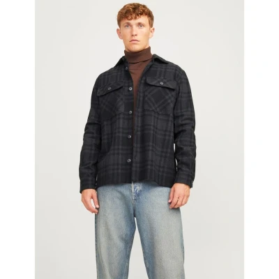 Image of JACK &amp; JONES Men&#039;s Jprraymond Melange Check Overshirt Ls Sn Shirt Jacket, Black Beauty/fit: Comfort fit, L