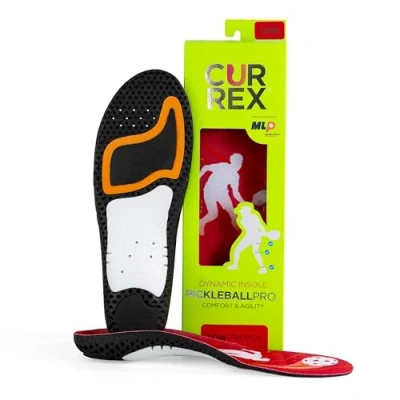 Image of CURREX PICKLEBALLPRO Insoles for Pickleball Shoes Arch Support Inserts w/Super Grip Surface &amp; Premium Heel Cushioning, Helps Improve Foot Stability Men Women Low Arch, Red, L