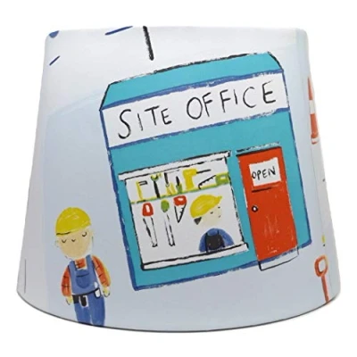 Image of Busy Builders Lampshade Ceiling Light Shade Boys Digger Lorry Bedroom Nursery Accessories Lamps Gifts Blue