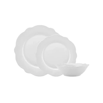 Image of Karaca Daisy 12 Piece Porcelain Dinner Sets with &amp; Dessert Plates, Cereal Soup Bowls New Generation Bone Dinnerware for 4 People (White)