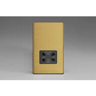 Image of Varilight Screw Less Brushed Brass Dual Voltage Shaver Socket Black