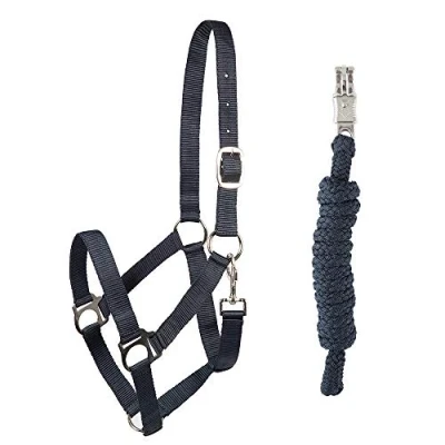 Image of PFIFF 102931 Halter and Rope Set, Plastic Lead Rope, Dark Blue Pony