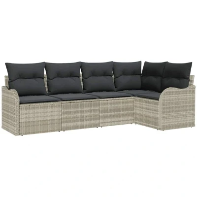 Image of vidaXL 5 Piece Garden Sofa Set with Cushions Light Grey Poly Rattan