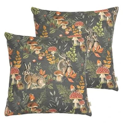 Image of Evans Lichfield Forest Hare Repeat Feather Filled Cushion Twin Pack, Grey, 43 x 43cm