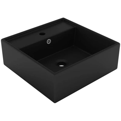 Image of vidaXL Luxury Basin Overflow Square Matt Black 41x41 cm Ceramic