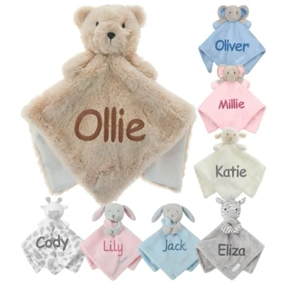Image of Personalised Baby Comforter Blanket Newborn Christening Shower Gift Boy Girl Keepsake Soft Snuggly Toy Blankie (Teddy)