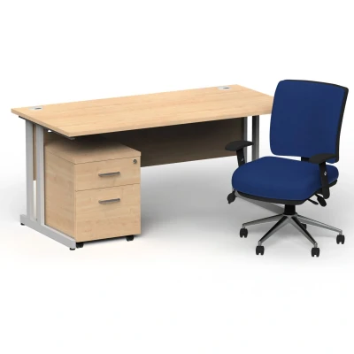 Image of Impulse 1800 Silver Cant Desk Maple + 2 Dr Mobile Ped &amp; Chiro Blue