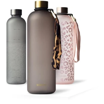 Image of MAMEIDO 1.5l water Bottle Motivational Time Markings, BPA free, Leak Proof, Tritan Co Polyester Plastic, 1.5 litre bottle, Sports (Urban Taupe Gold, 1500ml)