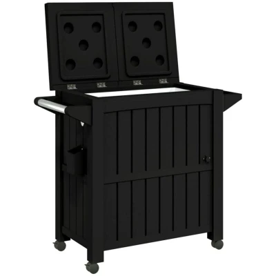 Image of vidaXL 3 in 1 Serving Cart for Outdoor Gatherings with Ice Bucket Black Polypropylene, Large Capacity, Great Parties, Easy to Move, Built Bottle Opener and Spice Rack
