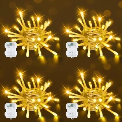 Image of Bowfar Battery Fairy Lights, 2M 20 LED Warm White Lights Operated with 6h Timer, Waterproof Christmas String for Garden Indoor Outdoor Decorations(4 Pack, Clear Cable)