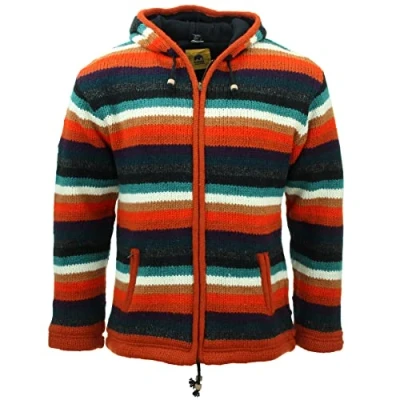 Image of LOUDelephant Hand Knitted Wool Hooded Jacket Cardigan Stripe Anu (Medium)