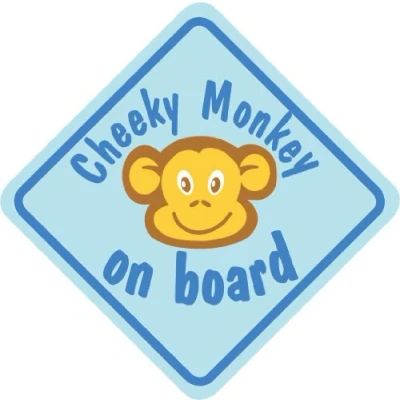 Image of Castle CHEEKY MONKEY ON BOARD Blue Diamond Hanging Car Window Sign
