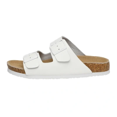 Image of EVERAU WOMEN Mallard Leather Twin Buckle Sandals, White Leather, UK 4/UK MEN 4