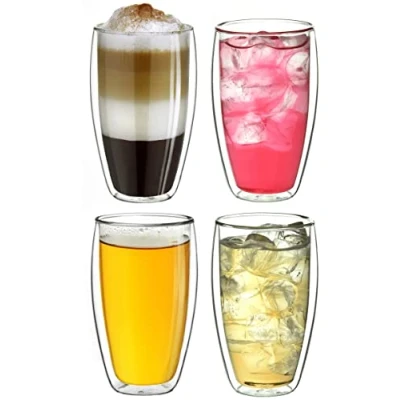 Image of Creano Double Walled Coffee Glasses 400ml Insulated XXL Cappuccino Cups Latte Macchiato, Tea Also Suitable for Small Hands 4 pcs (Pack of 1)