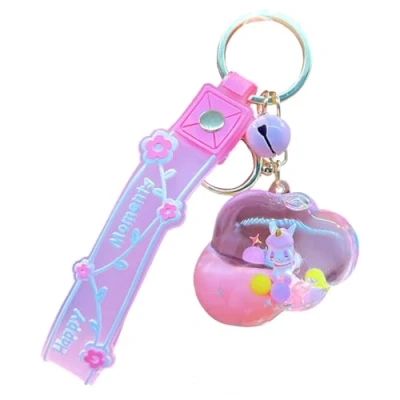 Image of ZDHC Cute Cloud Floating Unicorn Keychain Creative Motion Liquid Quicksand Keyring Bag Car Keys Pendant for Women Girl