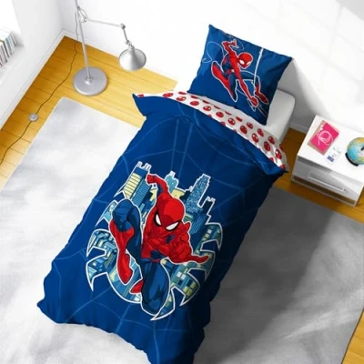 Image of Marvel Spiderman City Swing Streets 100% Polycotton Single Duvet Cover Set Includes Matching Pillowcase