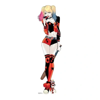 Image of Star Cutouts SC1454 Harley Quinn Baseball Bat Cardboard Cutout Perfect for Superhero Birthdays, Weddings and Events Height 177cm, Multicolour