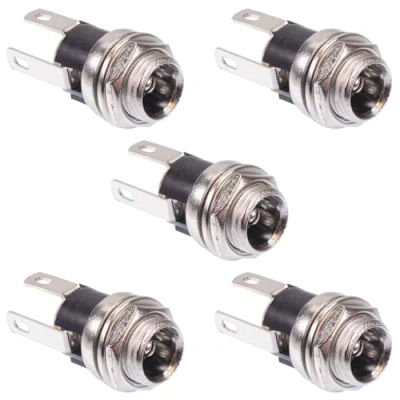 Image of Switch Electronics 2.5mm x 5.5mm Metal Round Panel Mount Female Socket DC Connector Jack Plug (Pack of 5)