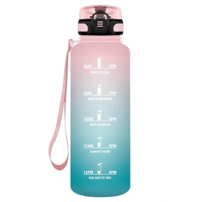 Image of HoneyHolly Sports Water Bottle, 1500 ml, Leak Proof Plastic, Suitable for Carbonated Drinks, Bottle Bicycle, Children, School, Fitness, Yoga, Pink Cyan