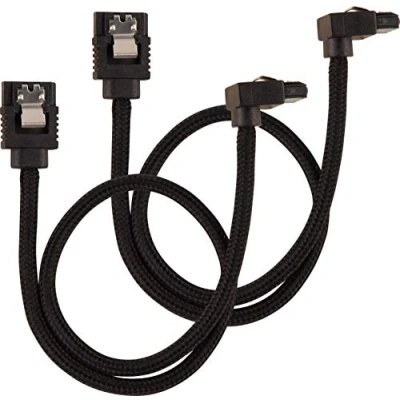 Image of Corsair CC 8900278 30cm Black Premium Braided Sleeved 90 SATA Data Cable