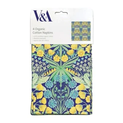 Image of Museums &amp; Galleries Cloth Napkins Set of 4 V&amp;A Design Mallow Flowers Floral Print by Allan Francis Vigers Organic Cotton Reusable Tableware