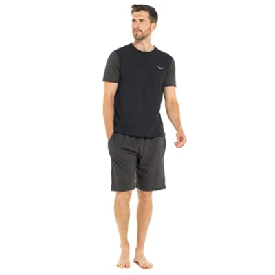 Image of INSIGNIA Mens Pyjamas Short Sets With Contrast Sleeves (Black Charcoal, L)