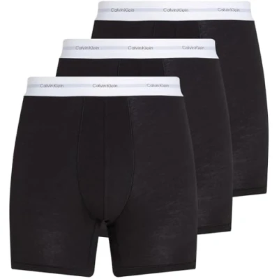 Image of Calvin Klein Men’s 3 Pack Boxer Briefs with Logo Waistband, Black (Black, Black, Black), S