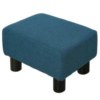 Image of HOMCOM Linen Fabric Footstool Footrest Small Seat Foot Rest Chair Ottoman Home Office with Legs 40 x 30 24cm Blue