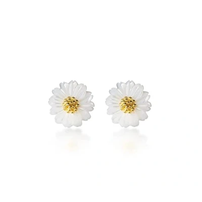 Image of baobei 925 Sterling Silver mother of pearl Blossom zirconia Dainty flower stud earrings For Women Girls Kid, birthday Gift