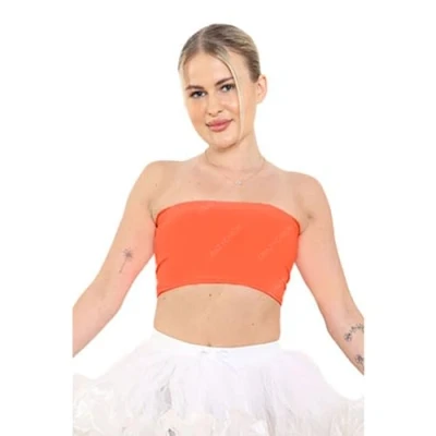Image of Crazy Chick® New Orange Women&#039;s Strapless Bandeau Stretch Vest Bra Crop Top Ladies Boob Tube UK Sizes 8 14 (UK 8)