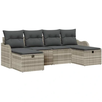 Image of vidaXL 6 Piece Garden Sofa Set with Cushions Light Grey Poly Rattan