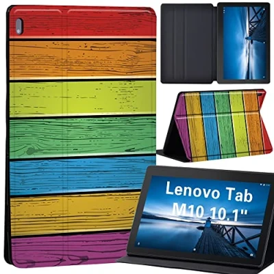 Image of Design Case for Lenovo Tab M10 TB X605F/ X605L/ X505F/ X505L Leather Tri Fold Stand Cover 10.1 Inch Tablet, (raibow wood)
