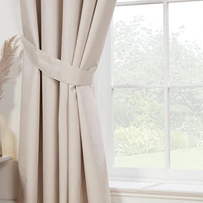 Image of Sundour Eclipse Blackout Pencil Pleat Curtains Natural Beige 46x72 Fully Lined Curtain Taped Top