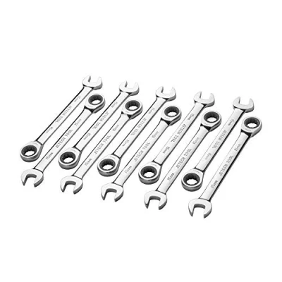 Image of Jetech 15mm Ratcheting Combination Spanner (10 Pack) Metric Industrial Grade Cr V Steel Gear Wrench in Polished Chrome Finish
