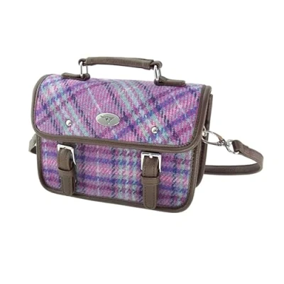 Image of Glen Appin Harris Tweed Bervie Mini Satchel Bag With Adjustable &amp; Removable Shoulder Strap (146 Purple Mint Check)