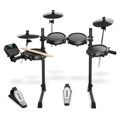 Image of Alesis Turbo Mesh Kit Electric Drum Set for Beginners with Quiet 8&quot; Pads, Lessons, 100+ Sounds, Sticks and Connection Cables