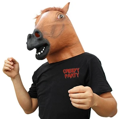 Image of CreepyParty Horse Mask Realistic Animal Full Head Latex for Halloween Carnival Costume Party